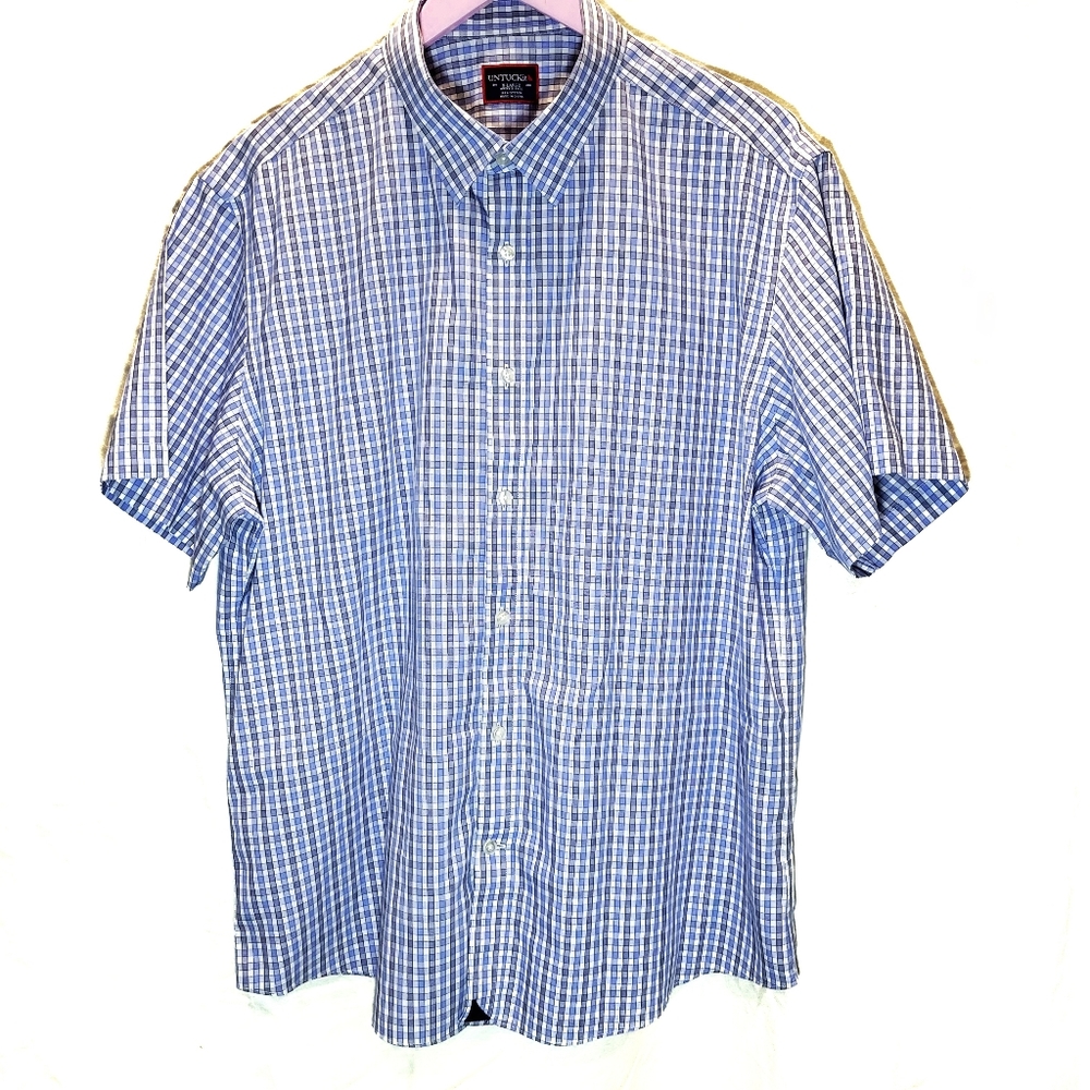 Untuckit Blue Plaid Gingham Dress Shirt